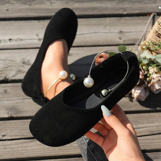 Damen elegante Ballerinas mit luxuriöser Perlenschmuck-Akzent EB