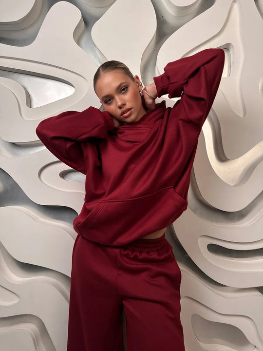 Damen lässiges Kapuzen-Set mit weitem Schnitt EB