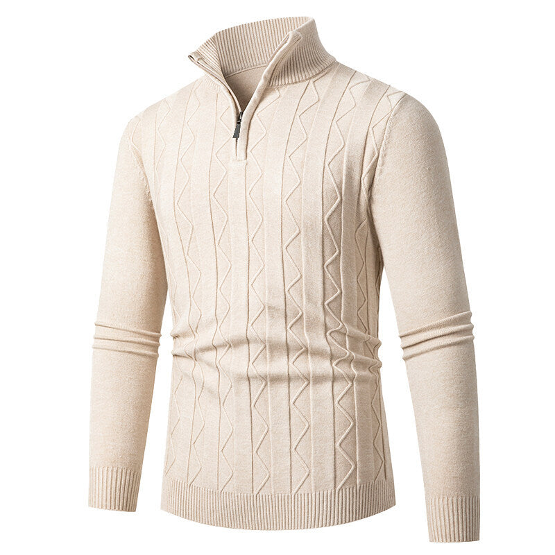 Herren Strickpullover mit stylischem Reißverschluss und Zopfmuster EB