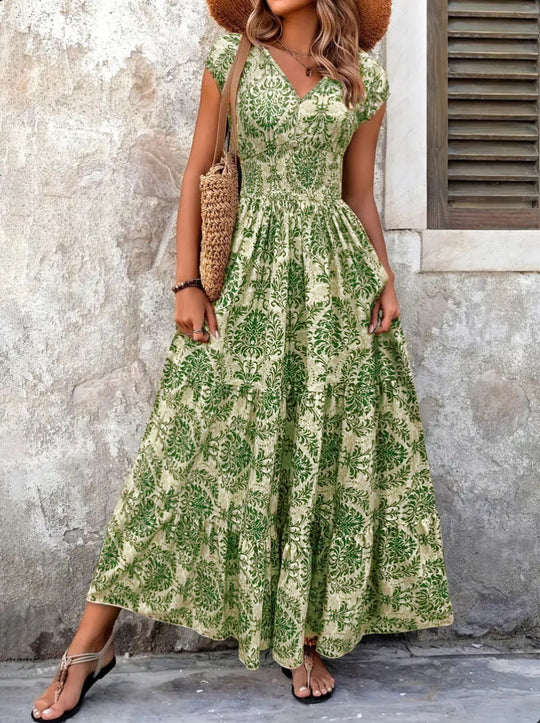 Damen Maxikleid mit eleganter V-Form und fliessendem Rock EB