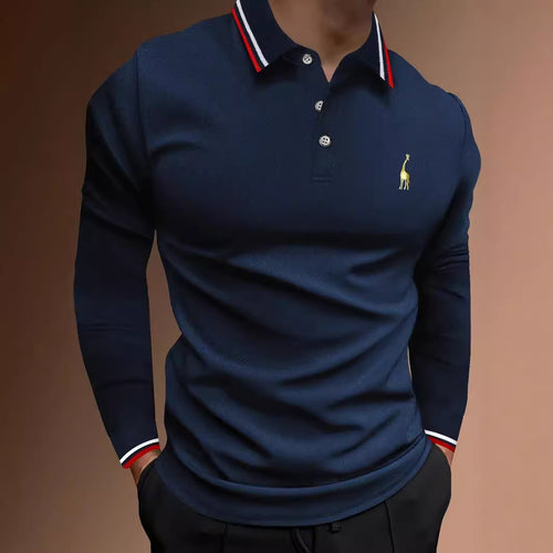 Herren Langarm Poloshirt mit sportivem Kragen und kontrastierenden Bündchen EB