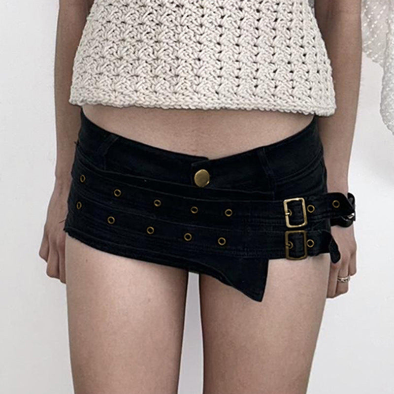 Damen Modische Shorts mit dekorativen Schnallen und Gürtelschlaufen EB