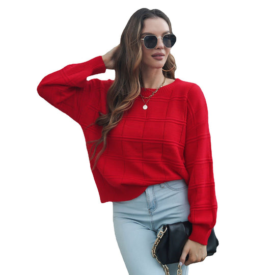Damen Chic-Strickpullover mit strukturiertem Wellenmuster EB