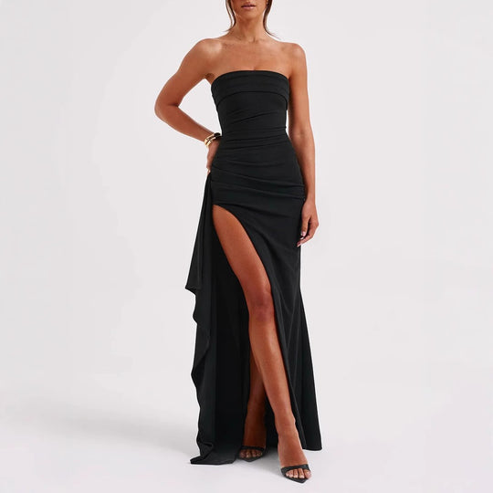 Damen Elegantes trägerloses Abendkleid mit asymmetrischem Schlitz EB
