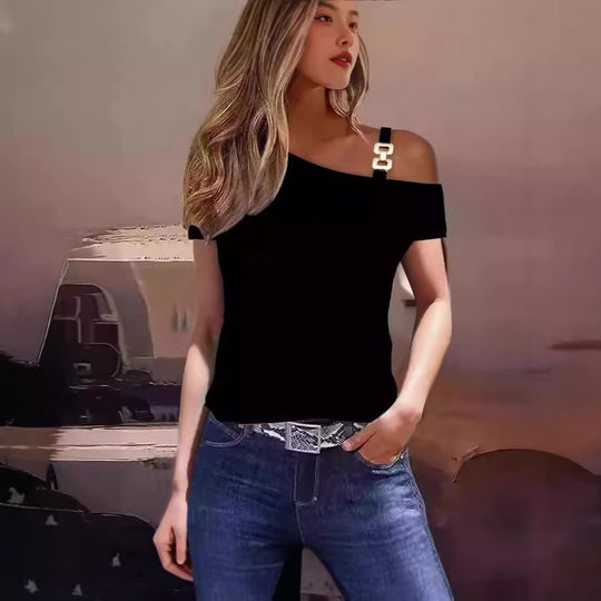 Damen Asymmetrisches Oberteil mit dekorativem Träger EB