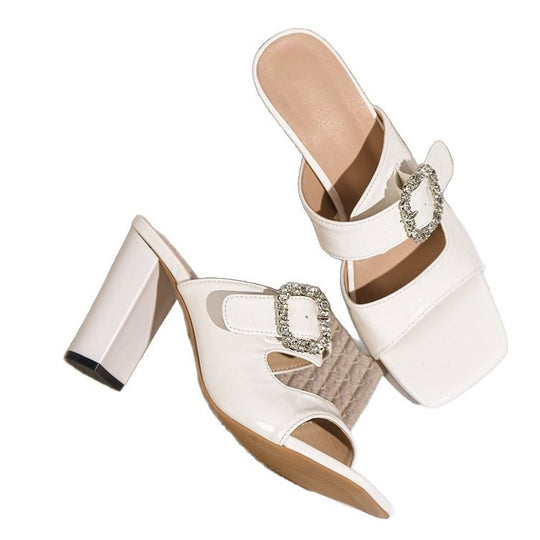 Damen modische Blockabsatz-Sandalen mit funkelnder Schnallen-Applikation EB