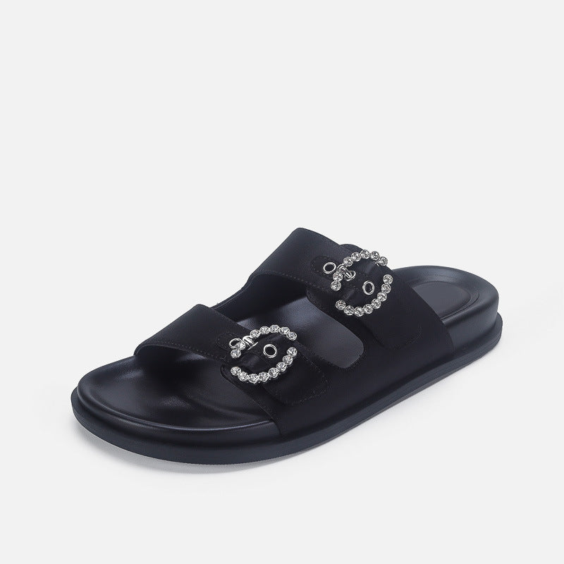 Damen Elegante Sandalen mit glitzernden Riemen und verstellbarem Schnallenverschluss EB