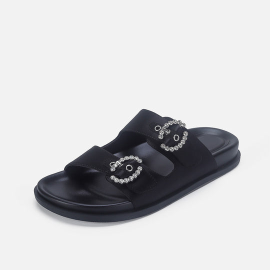 Damen Elegante Sandalen mit glitzernden Riemen und verstellbarem Schnallenverschluss EB