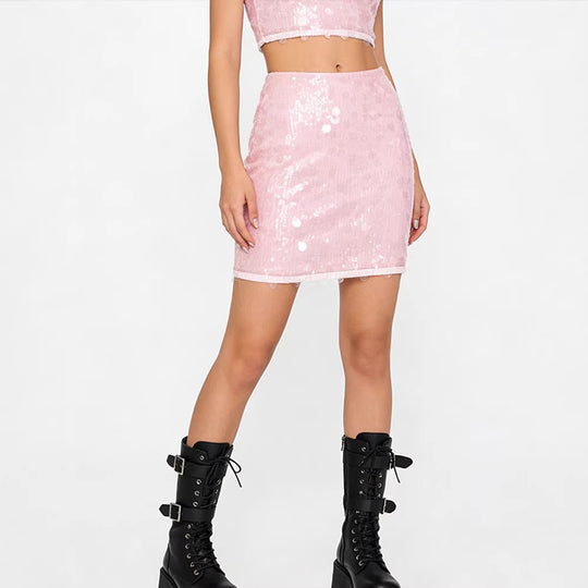 Damen Glitzernder Pencil-Rock mit seitlichem Schlitz und elastischem Bund EB