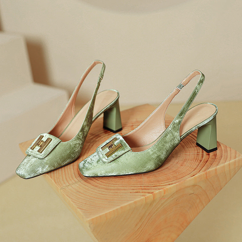 Damen Slingback-Pumps mit dekorativem Riemen und modischem Blockabsatz EB