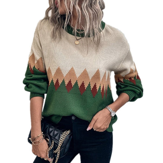 Damen Pullover mit trendigem Bergmotiv und komfortablem Rundhalsausschnitt EB