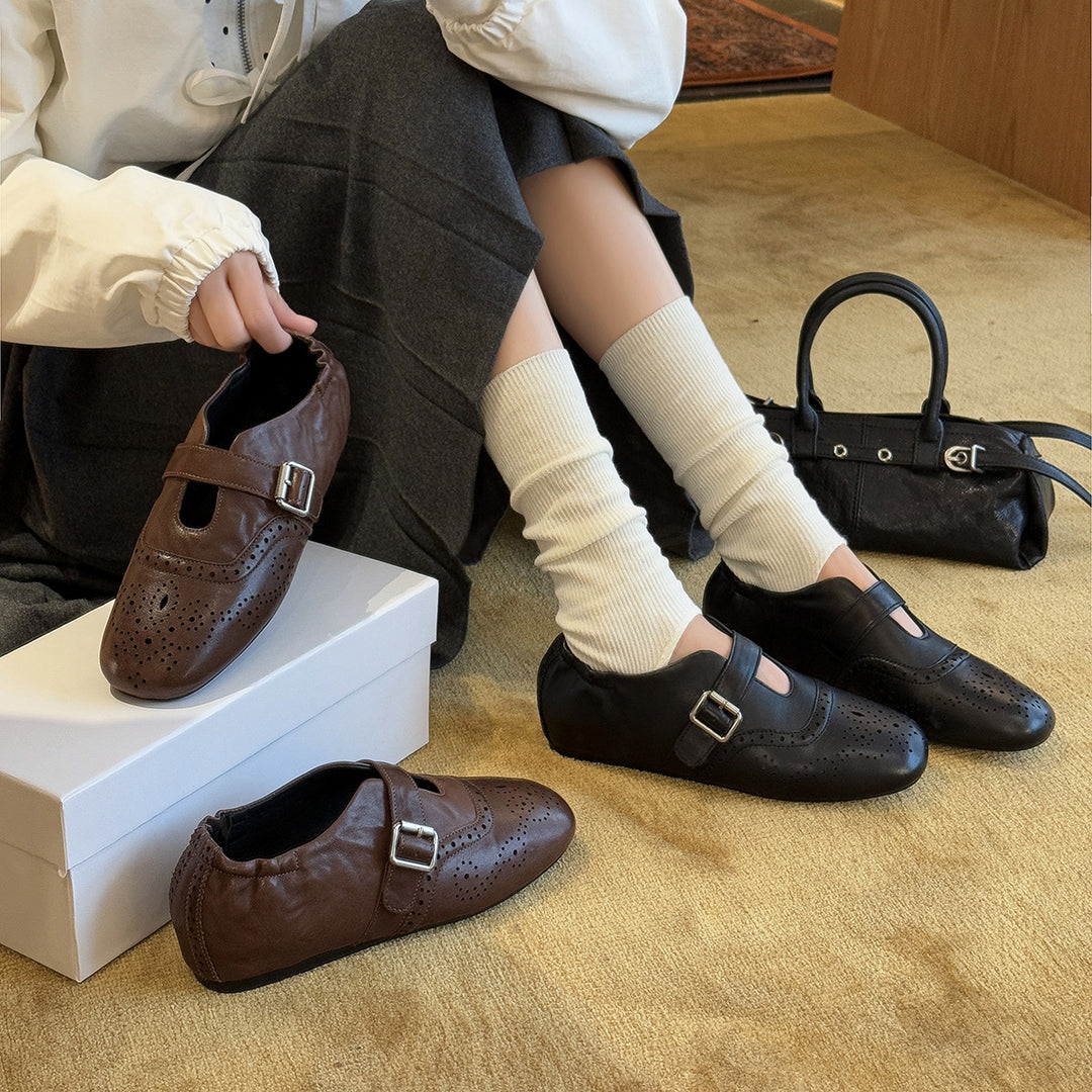 Damen Elegante Mokassins mit modischem Riemen und atmungsaktiver Innensohle EB