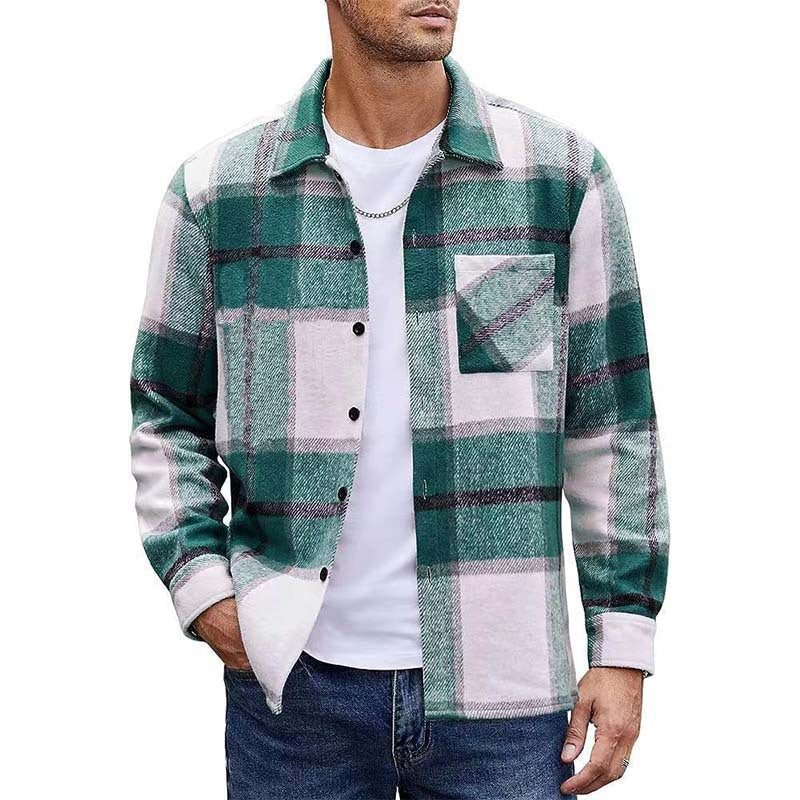 Herren nan oversized kariertes Flanellhemd mit Brusttasche und klassischem Knopfverschluss EB
