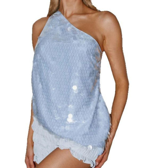 Damen Abendtop mit asymmetrischem Schnitt und glitzerndem Paillettenbesatz EB