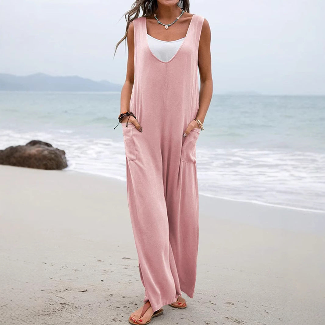 Damen lässiger Jumpsuit mit weitem Schnitt und praktischen Taschen EB