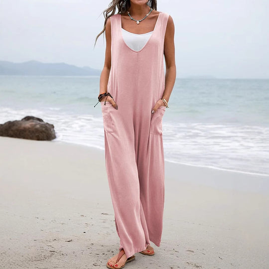 Damen lässiger Jumpsuit mit weitem Schnitt und praktischen Taschen EB