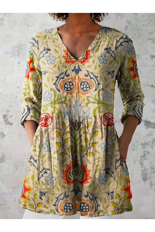 Damen Kurzes Boho-Kleid mit floralen Mustern und weitem Schnitt EB