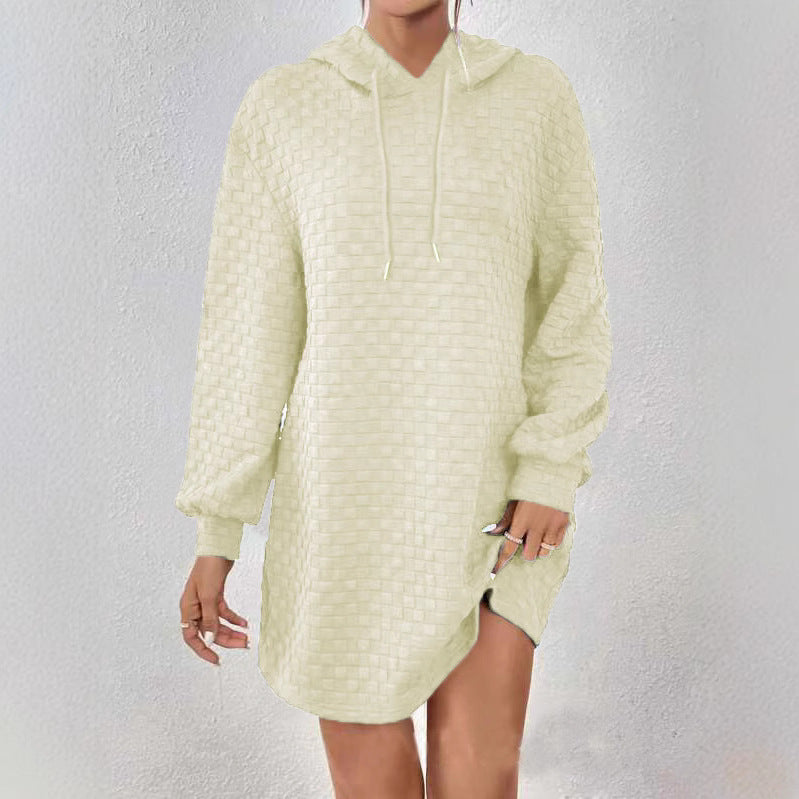 Damen Kapuzenpulloverkleid mit trendy Struktur EB