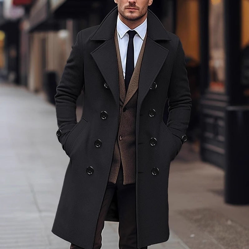 Herren nan eleganter doppelt geknöpfter Wollmantel mit breitem Revers und tailliertem Businessschnitt EB