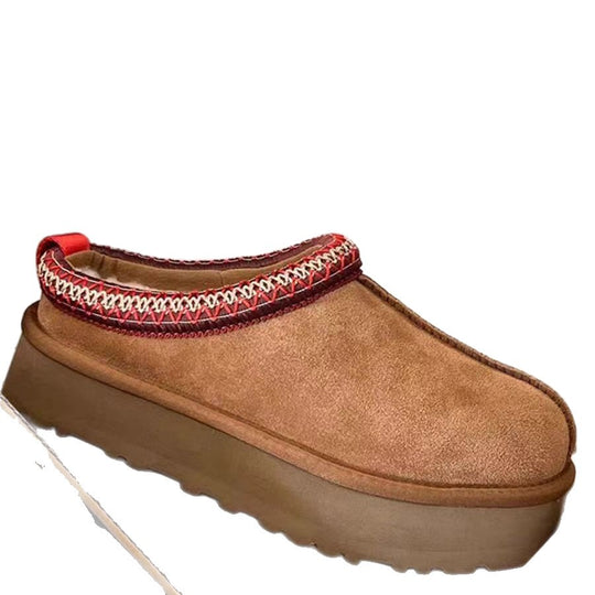 Damen warme Mokassin-Stiefel mit doppeltem Kragen EB