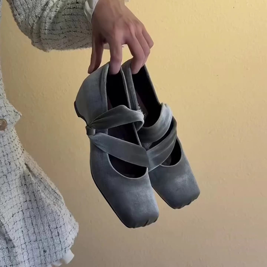 Damen elegante Ballerinas mit modischem Kreuzriemen und hochwertiger Veloursleder-Oberfläche EB