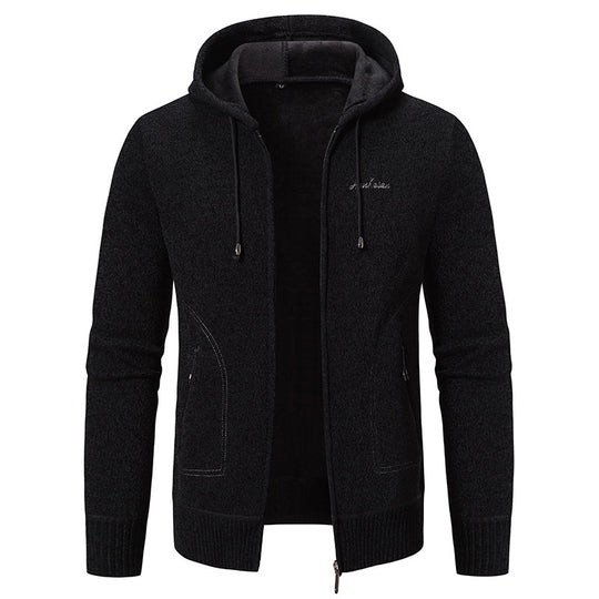 Herren nan warme Strickoptik-Zipjacke mit Teddyfutter, Kapuze und verdeckten Reißverschlusstaschen EB