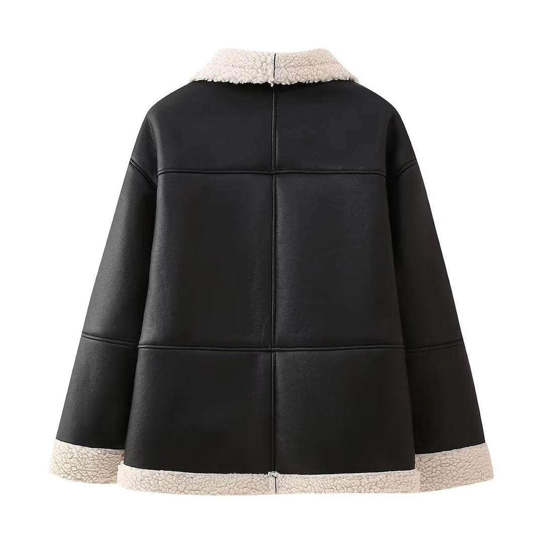 Damen Kunstlederjacke mit weichem Teddyfutter und praktischen Taschen EB