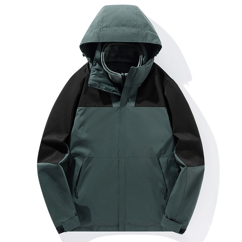 Herren zweilagige Softshell-Trekkingjacke mit fest integrierter Kapuze und fleecegefüttertem Kragen EB