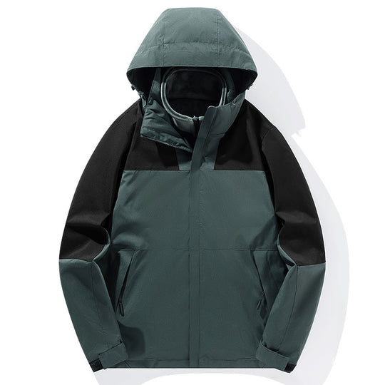 Herren zweilagige Softshell-Trekkingjacke mit fest integrierter Kapuze und fleecegefüttertem Kragen EB