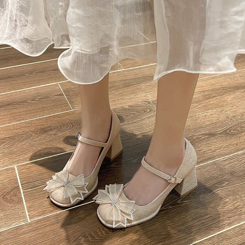 Damen elegante Ballerinas mit funkelnder Schleifenapplikation EB