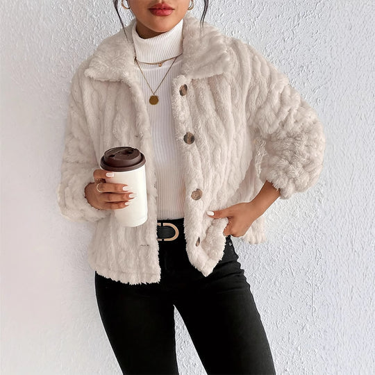 Damen Plüsch-Steppjacke mit hohem Kragen EB