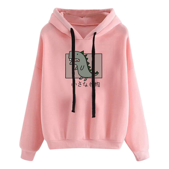 Damen nan kurz geschnittener Cropped-Kapuzenpullover mit niedlicher Frosch-Illustration und verstellbarer Kapuze EB