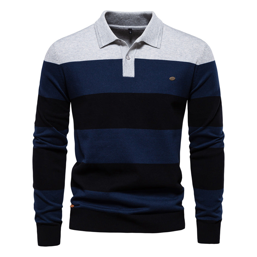 Herren Langarm-Polo-Shirt mit modischem Streifendesign EB