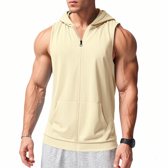 Herren nan funktionale Fitnessweste mit Kapuze, schmaler Passform und Kängurutasche EB