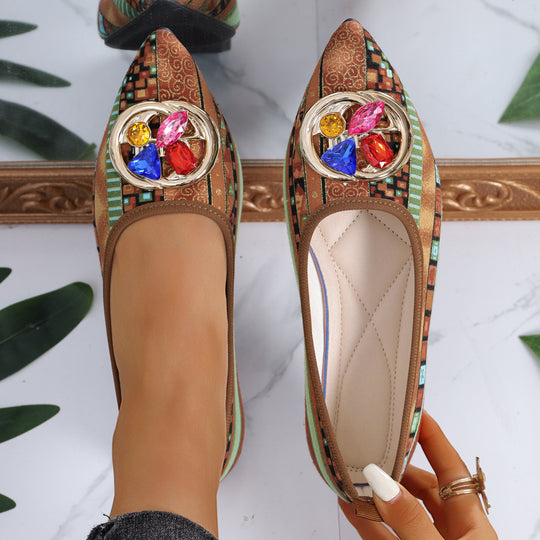Damen elegante Ballerinas mit funkelndem Schmuckdetail EB
