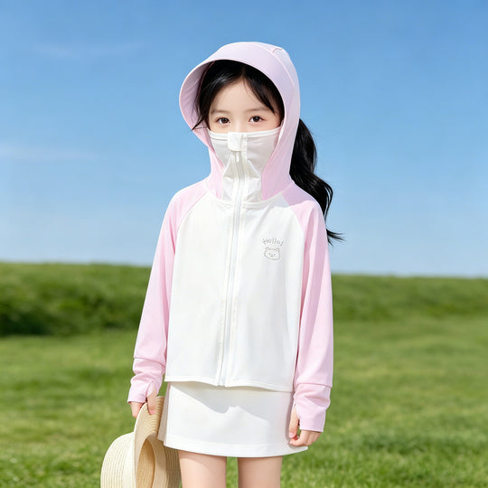 Unisex nan UV-Schutz Kapuzenjacke für Kinder mit leichtem, atmungsaktivem A-Linien Schnitt und Daumenlöchern  EB