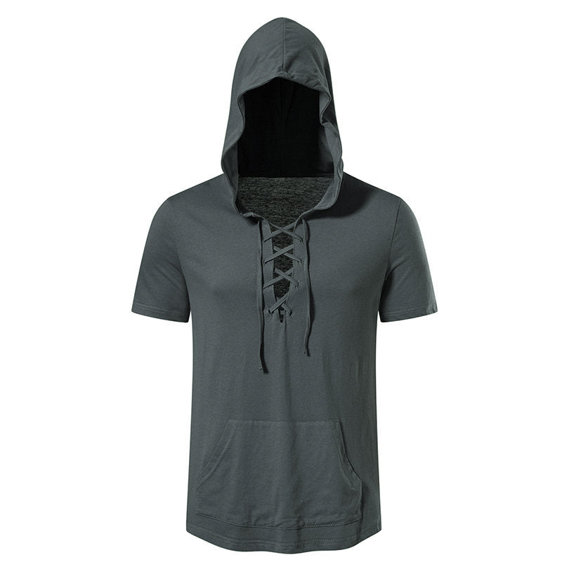 Herren Kapuzen-T-Shirt mit kreativem Schnürdesign EB