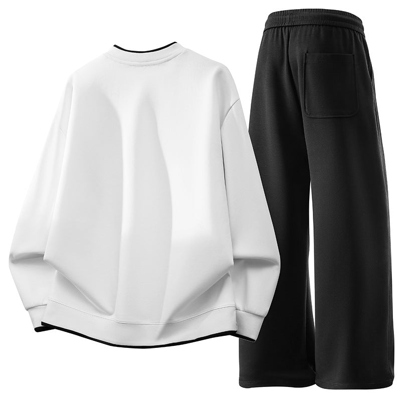 Unisex oversized Freizeitset Neoprenoptik Sweatshirt mit Kontrastbesatz und weiter Jogginghose EB