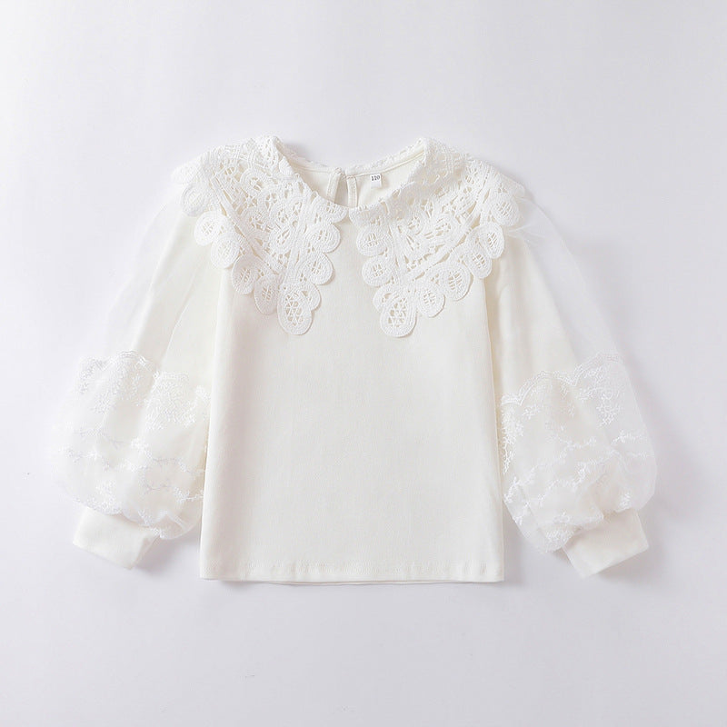 Mädchen elegante Bluse mit transparenten Puffärmeln EB