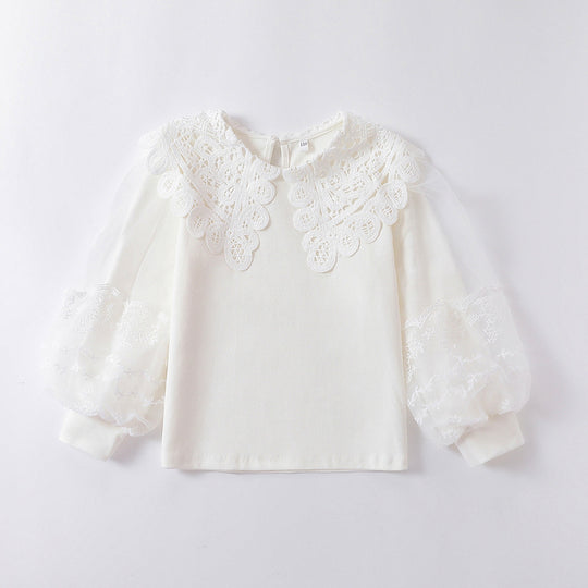 Mädchen elegante Bluse mit transparenten Puffärmeln EB