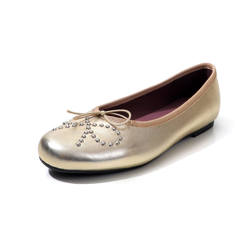 Damen Ballerinas mit schimmerndem Metallic-Obermaterial und Zierperlen EB