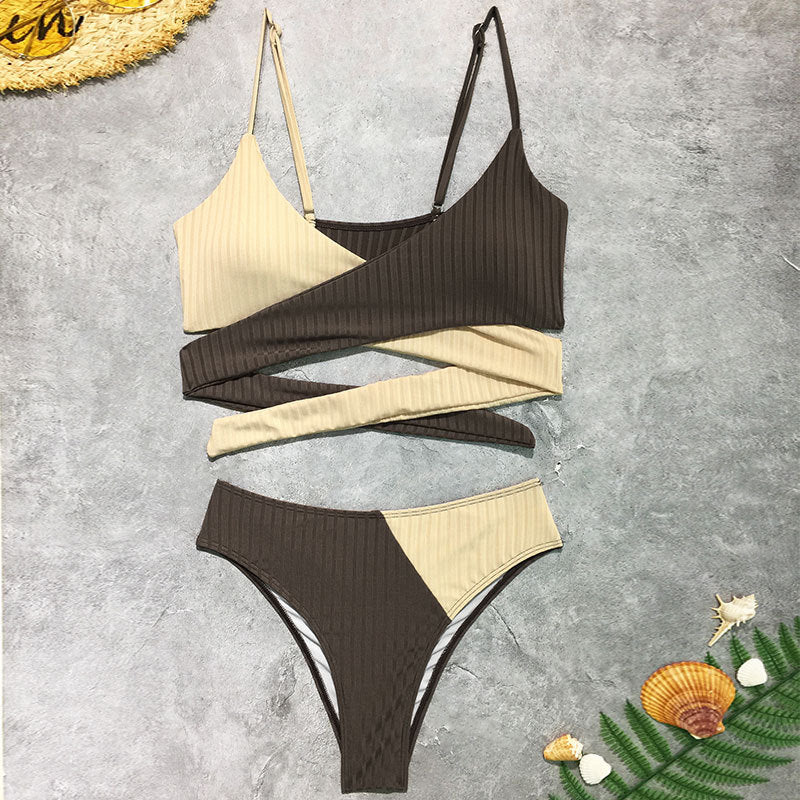 Damen Rippmuster Bikini-Set mit verstellbaren Trägern EB