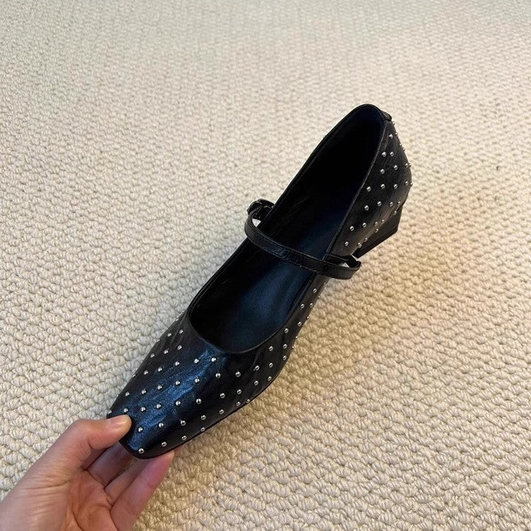 Damen Ballerinas mit dekorativen Nieten und Riemen von EB