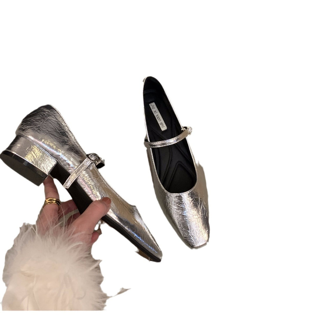 Damen elegante Ballerinas mit glänzender Metalloberfläche und komfortabler Ferse EB