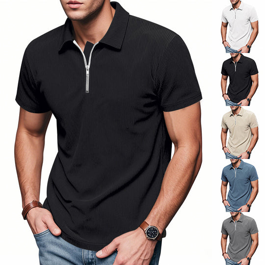 Herren Kurzarm Poloshirt mit Reißverschluss und strukturiertem Design EB