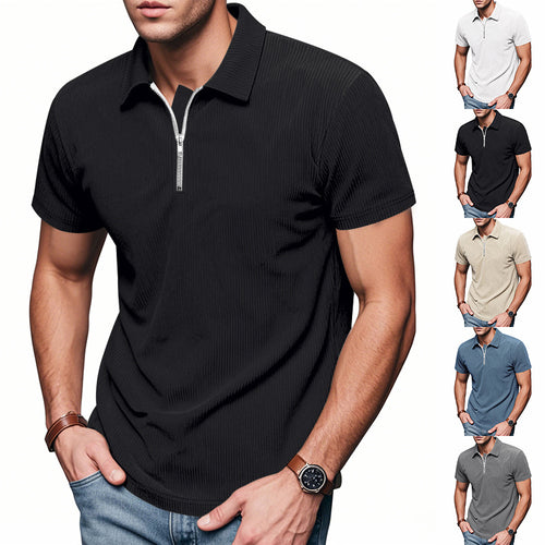 Herren nan kurzärmeliges Polo mit kurzem Reißverschluss am Kragen und feiner Rippstruktur EB