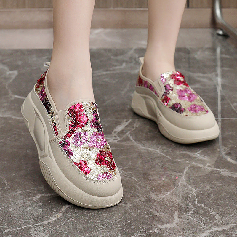 Damen modische Slip-On Sneakers mit glitzernden Blumenmotiven und bequemem Komfort EB