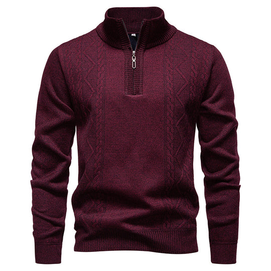 Herren nan gehobener Strickpullover mit Halbzip, Stehkragen und dekorativem Zopfmuster EB