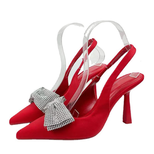Damen Slingback-Pumps mit glitzerndem Schleifen-Design und transparentem Absatz EB