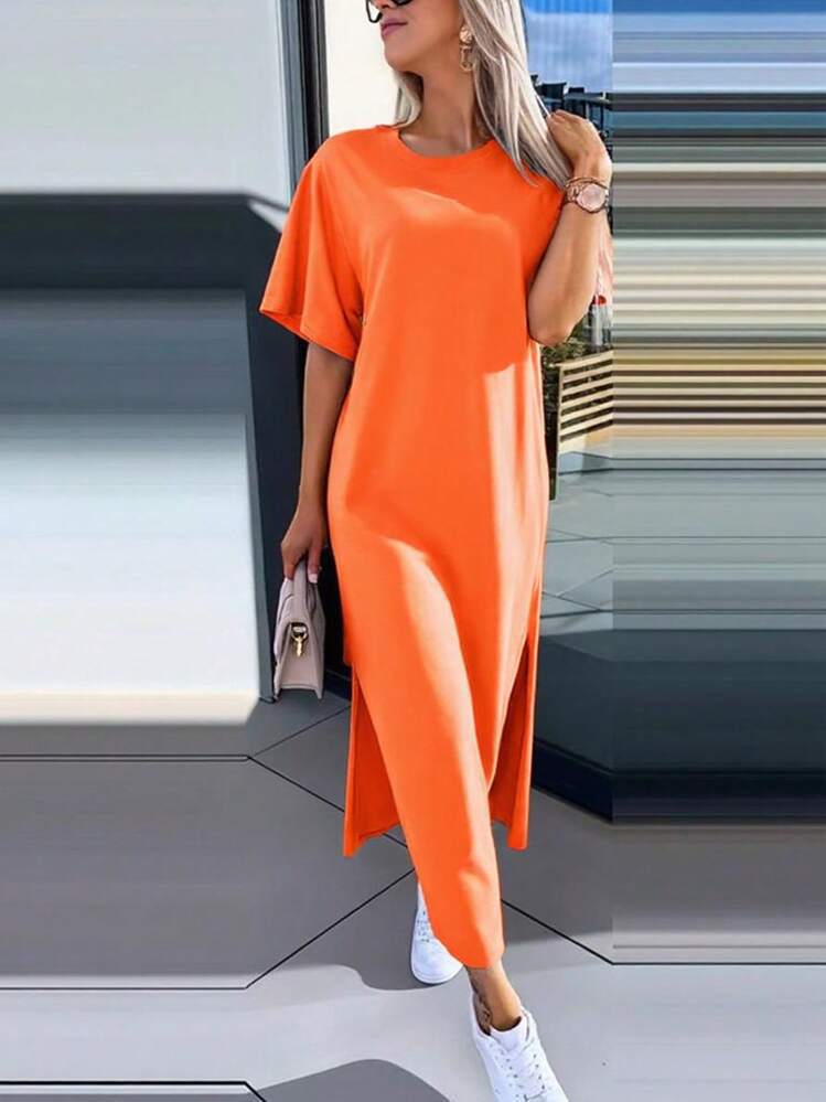 Damen Lässiges Maxikleid mit seitlichen Schlitzen und Oversize-Design EB